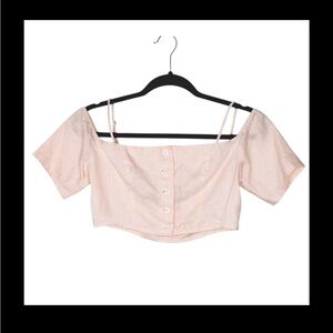 Reformation Crop Top Light Pink Button Front Off Shoulder